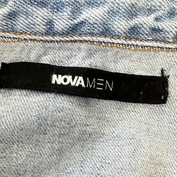 Fashion Nova NovaMen Denim Jacket Size Large Destroyed Distressed Light Wash - Picture 2 of 5